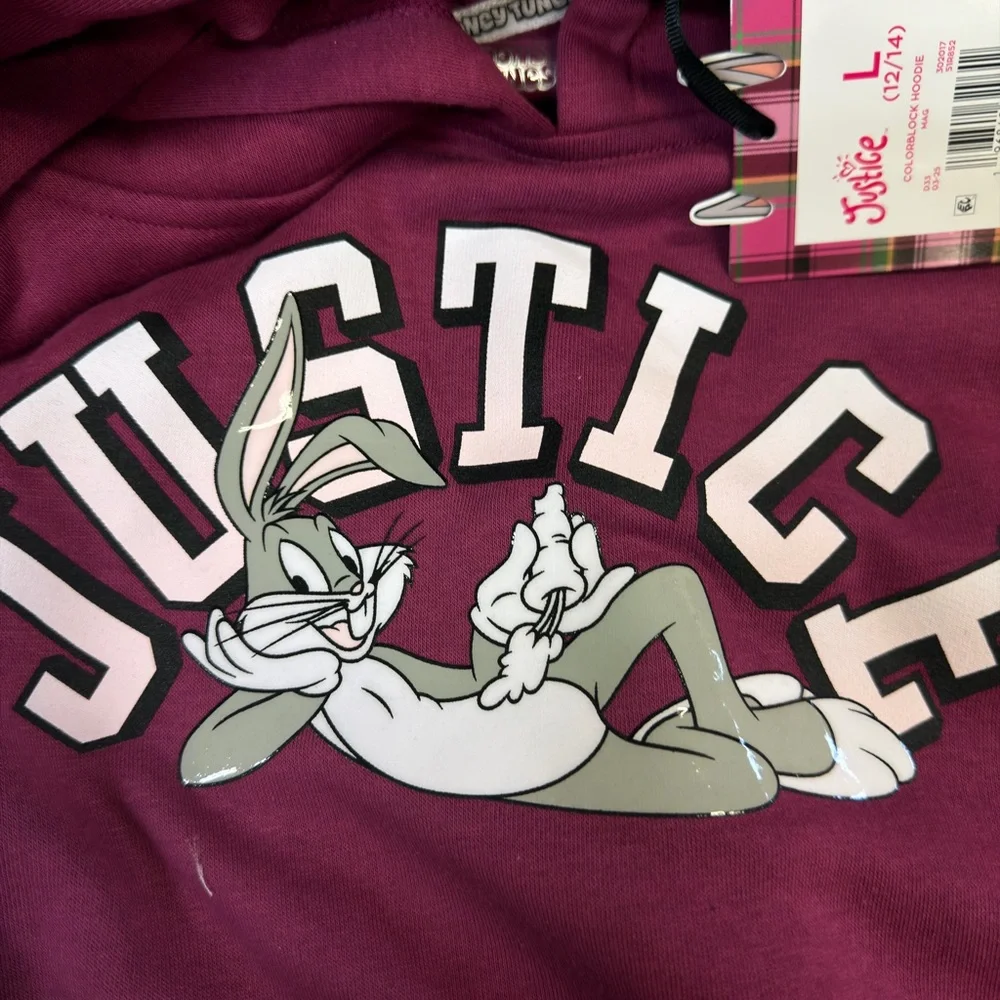🐰 Looney Tunes Bugs Bunny Hoodie | Justice | Girls L (12/14) |‎ NWT | Y2K Vibes
